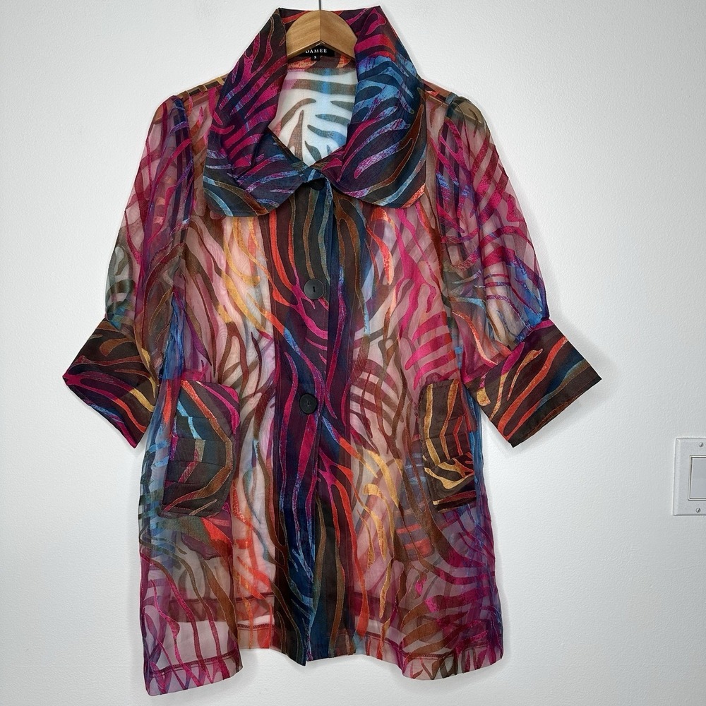 Damee Organza‎ Sheer Jacket Colorful Zebra Artsy Rainbow Small